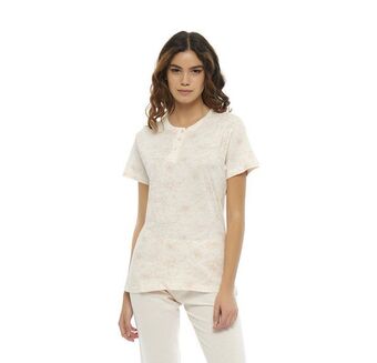 Kisenè Romeo gigli pigiama donna in puro cotone con pantalone pescatore - cipria offerta