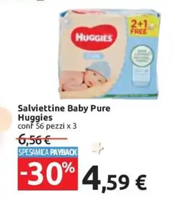 Carrefour Huggies Salviettine Baby Pure conf 56 pezzi x 3 offerta