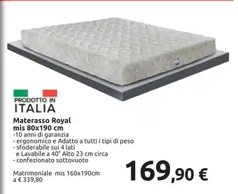 Materasso Royal mis 80x190 cm Matrimoniale, mis 160x190 cm