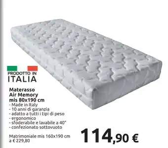 Materasso Air Memory mis 80 x 190 cm mis 160 x 190 cm