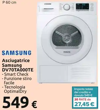 Carrefour Samsung Asciugatrice DV70TA000TE offerta
