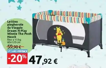 Carrefour Lettino pieghevole da Viaggio Dream N Play Winnie The Pooh Hauck fino a 15 kg 60x120 cm offerta