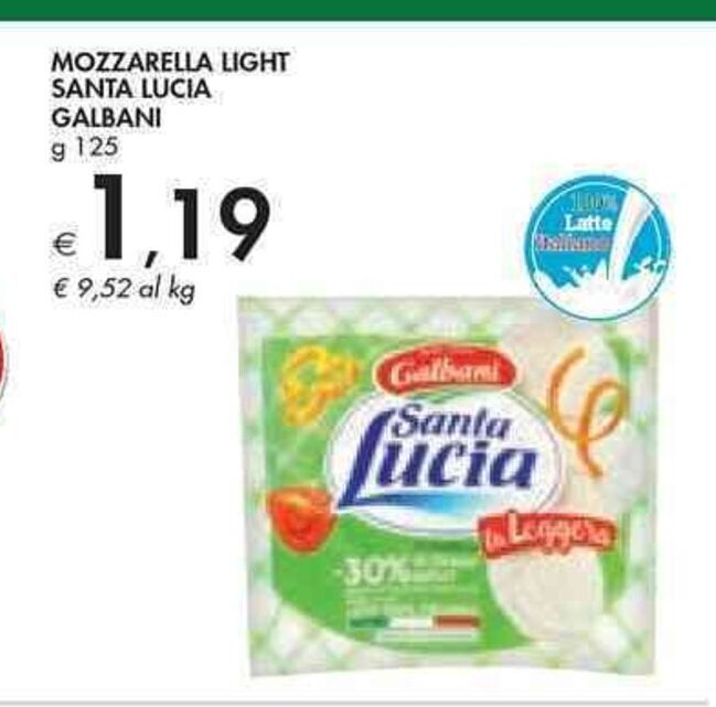 Galbani Mozzarella Light Santa Lucia 125 g offerta di