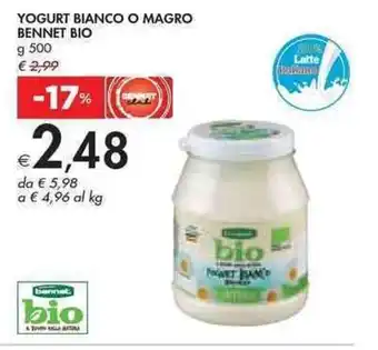 Bennet Bennet Bio Yogurt Bianco O Magro 500 g offerta