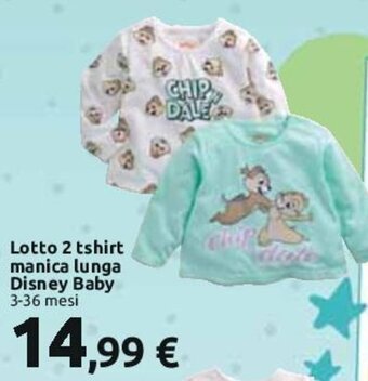 Carrefour Disney Baby Lotto 2 tshirt manica lunga 3-36 mesi offerta