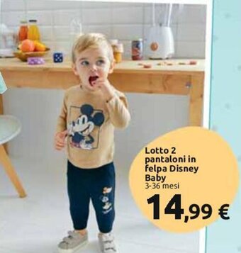 Carrefour Disney Baby Lotto 2 pantaloni in felpa 3-36 mesi offerta