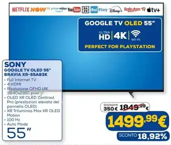 Euronics Sony Google TV OLED 55" Bravia XR-55A83K offerta