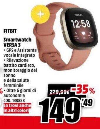MediaWorld fitbit Smartwatch Versa 3 offerta