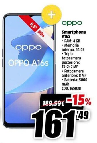 MediaWorld oppo Smartphone A16S offerta