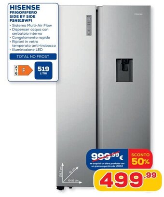 Euronics Hisense Frigorifero Side by Side FSN519WFI offerta