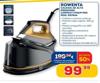 Euronics Rowenta Caldaia Ad Alta Pressione Compact Steam Pro Mod. DG7644 offerta
