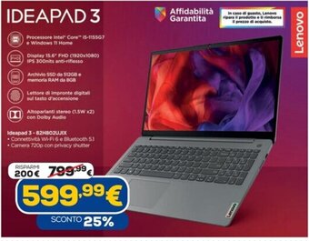 Euronics Lenovo Ideapad 3 offerta