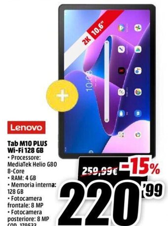 MediaWorld Lenovo Tab M10 Plus Wi-Fi 128 GB offerta