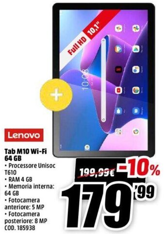 MediaWorld Lenovo Tab M10 Wi-Fi 64 GB offerta