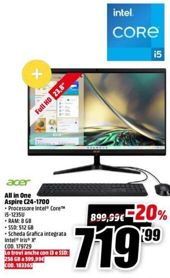 MediaWorld Acer All In One Aspire C24-1700 offerta