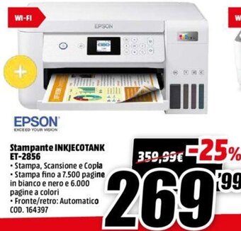 MediaWorld Epson Stampante INKJECOTANK ET-2856 offerta