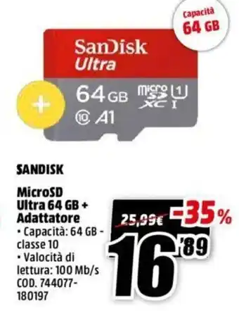 MediaWorld SanDisk MicroSD Ultra 64 GB + Adattatore offerta
