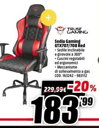 MediaWorld Trust Gaming Sedia Gaming GTX707/708 Red offerta