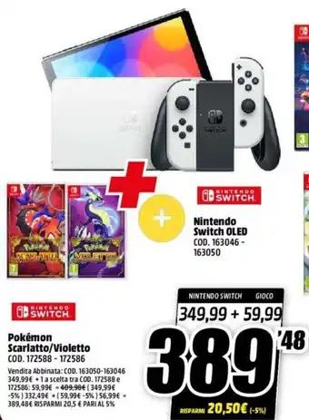 MediaWorld Pokémon Scarlatto/Violetto + Nintendo Switch OLED offerta