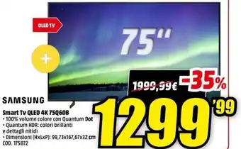 MediaWorld Samsung Smart TV QLED 4K 75Q60B offerta