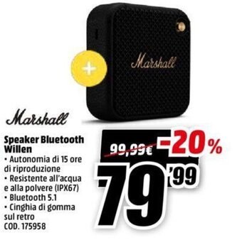 MediaWorld Marshall Speaker Bluetooth Willen offerta