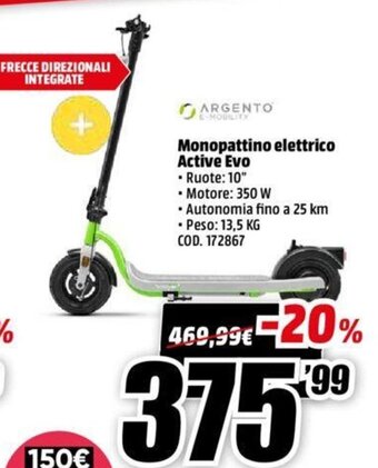 MediaWorld Argento Monopattino Elettrico Active Evo offerta
