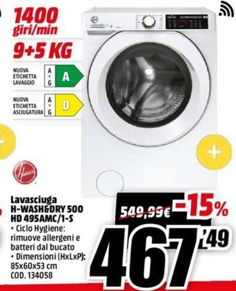 MediaWorld Hoover Lavasciuga H-WASH&DRY 500 HD 495AMC-1-S offerta