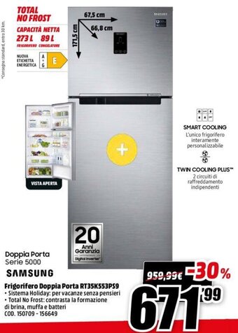 MediaWorld Samsung Frigorifero Doppia Porta RT35K553PS9 offerta