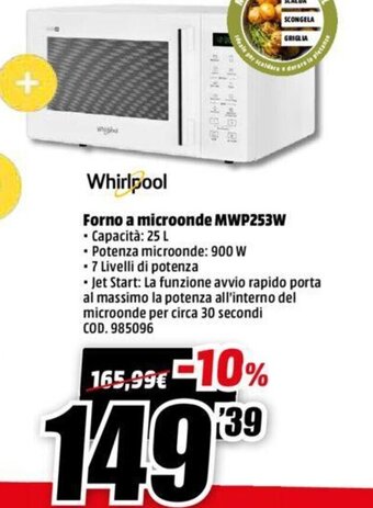 Whirlpool Forno A Microonde MWP253W