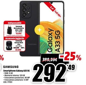 MediaWorld Samsung Smartphone Galaxy A33 5G offerta
