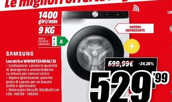 MediaWorld Samsung Lavatrice WW90T534DAE/S3 offerta