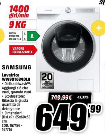 MediaWorld Samsung Lavatrice WW90T684DLH offerta