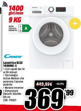 MediaWorld Candy Lavatrice RCSS 149HMC-S offerta