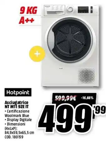 MediaWorld Hotpoint Asciugatrice NT M11 M11 92E IT offerta