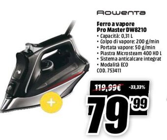 MediaWorld Rowenta Ferro A Vapore Pro Master DW8210 offerta