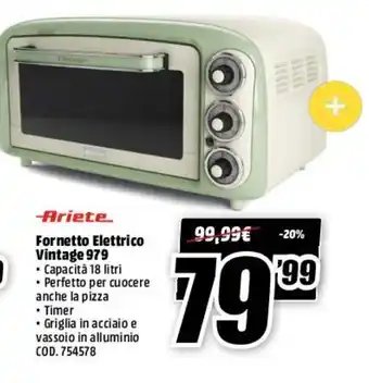 MediaWorld Ariete Fornetto Elettrico Vintage 979 offerta