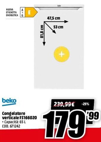 MediaWorld Beko Congelatore Verticale FS166020 offerta