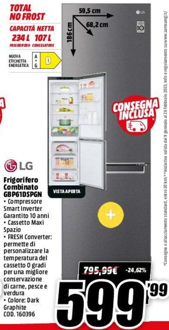 MediaWorld LG Frigorifero Combinato GBP61DSPGN offerta