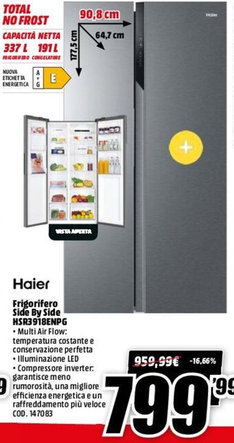 MediaWorld Haier Frigorifero Side by Side HSR3918ENPG offerta