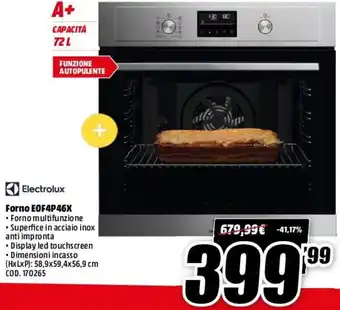 MediaWorld Electrolux Forno E0F4P46X offerta