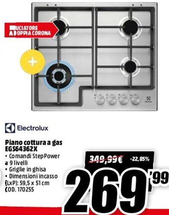 MediaWorld Electrolux Piano Cottura A Gas EGS64362X offerta