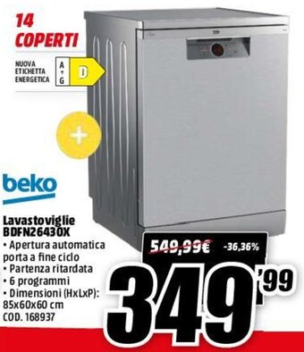 MediaWorld Beko Lavastoviglie BDFN26430X offerta