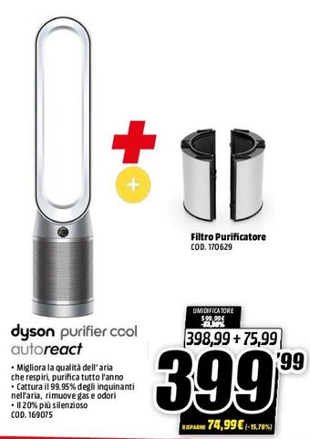 MediaWorld Dyson Purifier Cool Autoreact + Filtro Purificatore offerta
