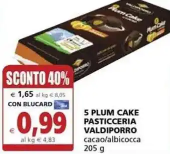 Il Gigante Valdiporro 5 Plum Cake Pasticceria Cacao/Albicocca 205 g offerta