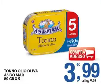 Qui Discount As do Mar Tonno Olio Oliva 80 gr x 5 offerta