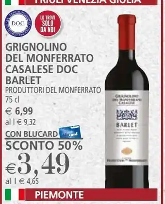 Il Gigante Grignolino del monferrato casalese doc barlet 75cl offerta