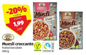 ALDI Happy Harvest Muesli croccante frutta/cioccolato 500 g offerta