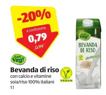 ALDI Just Veg! Bevanda di riso con calcio e vitamine soia/riso 100% italiani 1 l offerta