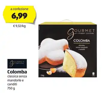 ALDI Gourmet Finest Cuisine Colomba classica senza mandorle e canditi 750 g offerta