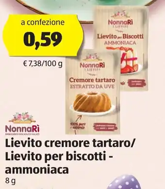 ALDI NonnaRì Lievito cremore tartaro/Lievito per biscotti - ammoniaca 8 g offerta